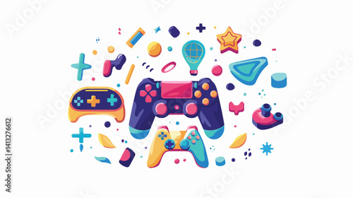 Epic Gaming Moments: Flat Vector Illustrations of Intense Gameplay Action Scenes, Perfect for Game  