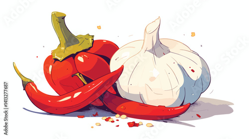 Spicy Garlic Chalk Art: Vibrant Vector Icon for Food Blogs, Restaurants, and Culinary Designs.      