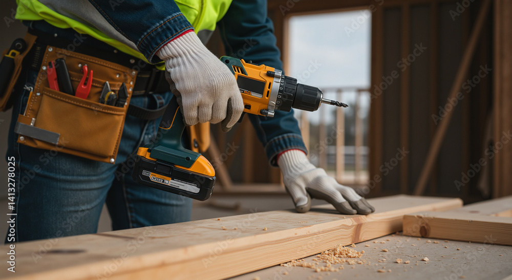 worker with drill worker with drill