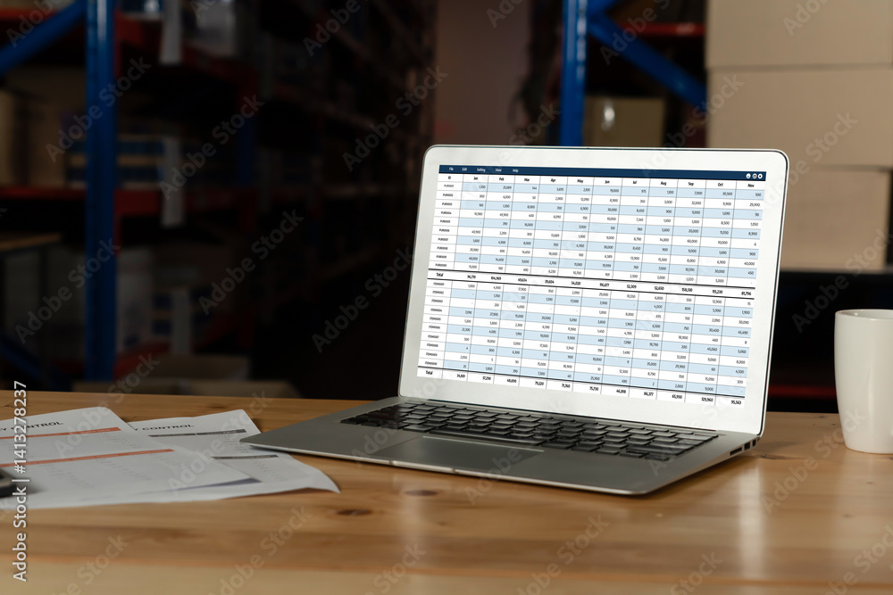 Accounting software on computer screen showing financial statement spreadsheets and account balance of corporate business offer accountant a fine calculation accounting snugly