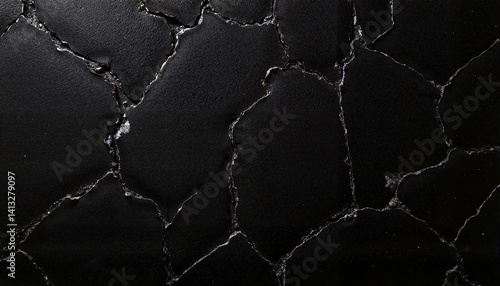 Cracked monochrome surface texture on black background, retro aesthetic