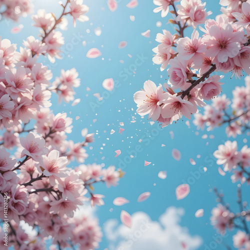 Wallpaper Mural cherry blossom background.Delicate Cherry Blossoms Dancing in a Spring Sky.A vibrant, digitally enhanced image of cherry blossoms in full bloom against a bright blue spring sky. Torontodigital.ca
