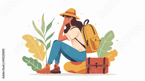Daydreaming Girl: Adventure Awaits, Flat Vector Illustration. Perfect for travel blogs, websites,   