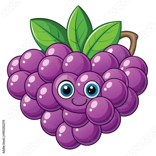Cartoon bunch of grapes with leaves