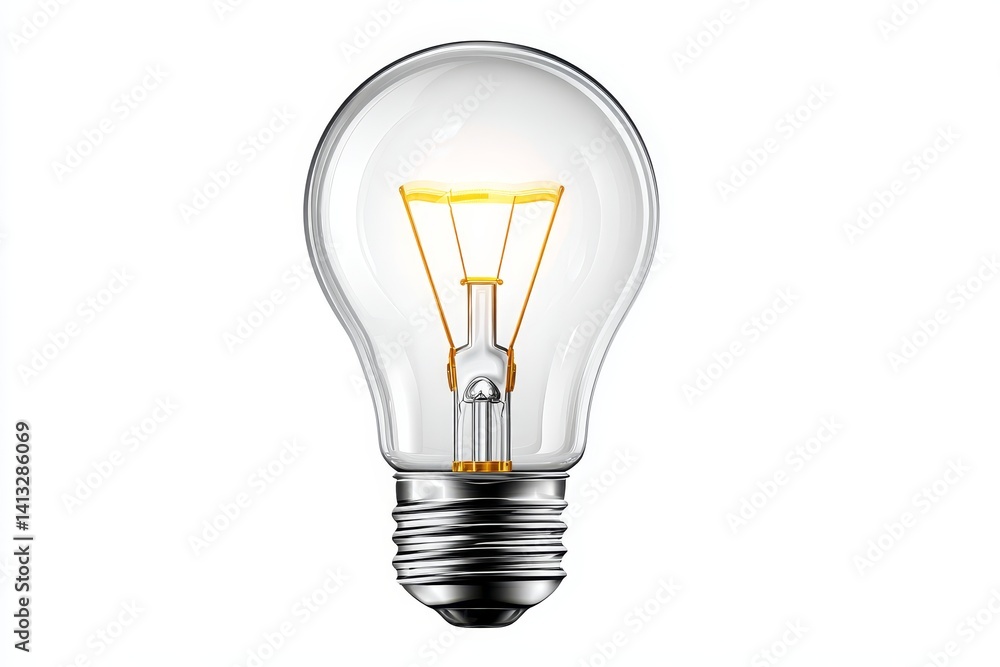 Illuminated Ideas: A Bright - A single, glowing light bulb against a white background. Represents ideas, innovation, and solutions Illuminated Ideas: A Bright - A single, glowing light bulb against a white background. Represents ideas, innovation, and solutions