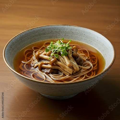  Japanese-style hot soba noodle soup with nameko mushrooms — Nameko Soba