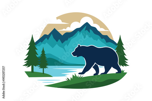 Grizzly Bear walking in the Mountain