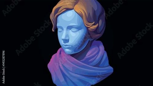 Abstract digital portrait of young caucasian female with colorful scarf flat vector illustration