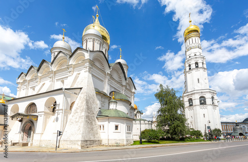 Archangel Cathedral and Ivan the Great bell tower at the Moscow Kremlin in summer day