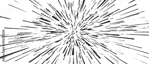 Circular starburst explosion texture. Distressed uneven grunge background. Abstract vector illustration. Overlay to create interesting effect and depth. Isolated on white background.
