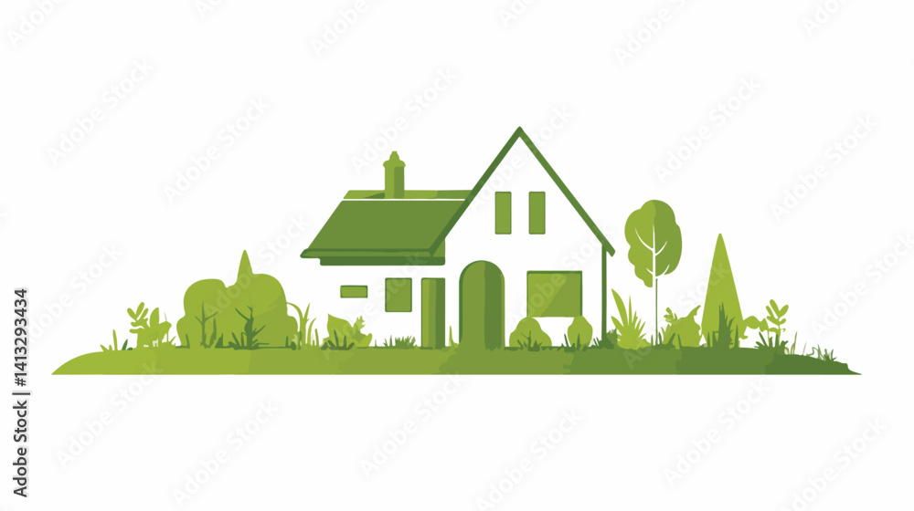 Naklejka premium Eco-Friendly Real Estate Logo: Modern Green House Icon, Flat Design, Vector Illustration, Perfect 