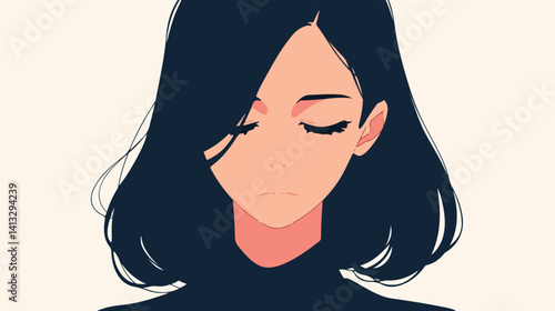 Heartbreak, Sorrow, Loss: A Grieving Woman's Silent Pain, Flat Vector Illustration sad tears grief  