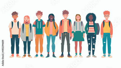 Smiling Classmates Pose for a Class Photo, United and Ready to Learn. Education, friendship,        