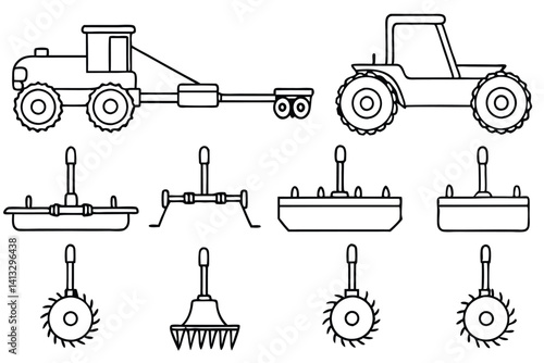 Farming Plow Attachments Vector Set