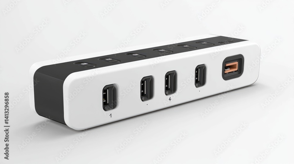 Smart power strip with multiple outlets and surge protection on white background Smart power strip with multiple outlets and surge protection on white background