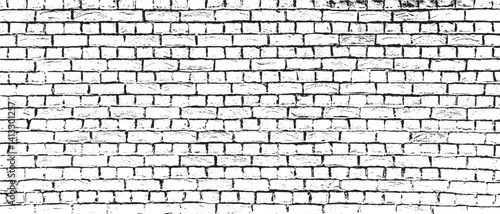 Old grunge brick wall texture and background. Grainy messy overlay of empty, aging surface.  Vector Illustration. Black isolated on white. EPS10
