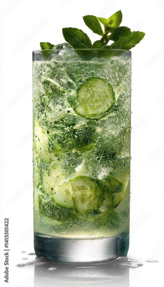 Refreshing Mint and Cucumber Mocktail in Highball Glass for Summer Parties