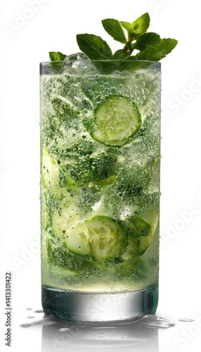 Obraz na płótnie Refreshing Mint and Cucumber Mocktail in Highball Glass for Summer Parties w salonie