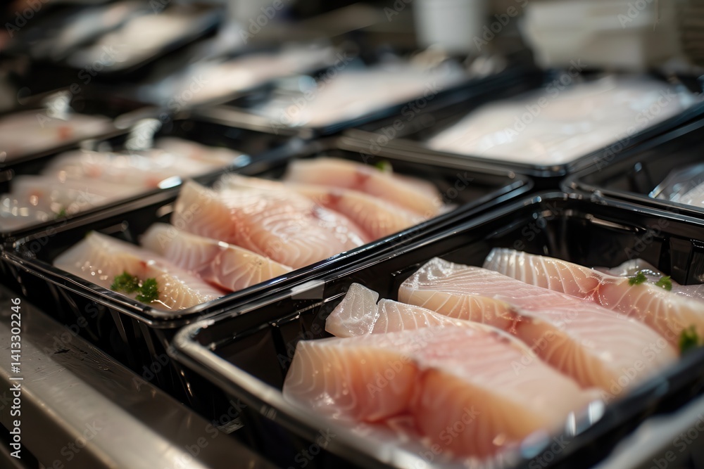 Fresh Fish Fillets in Biodegradable Trays for Sustainable Shipping and Storage Solutions