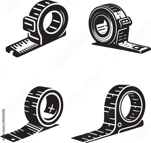 Vector illustration of different types of tape measures
