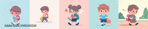 a vector of Children Going to School