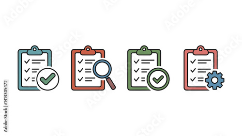 Process Clarity: A set of icons representing stages of a checklist, illustrating the phases from start to the finish with settings. These icons highlight clarity in project completion. 