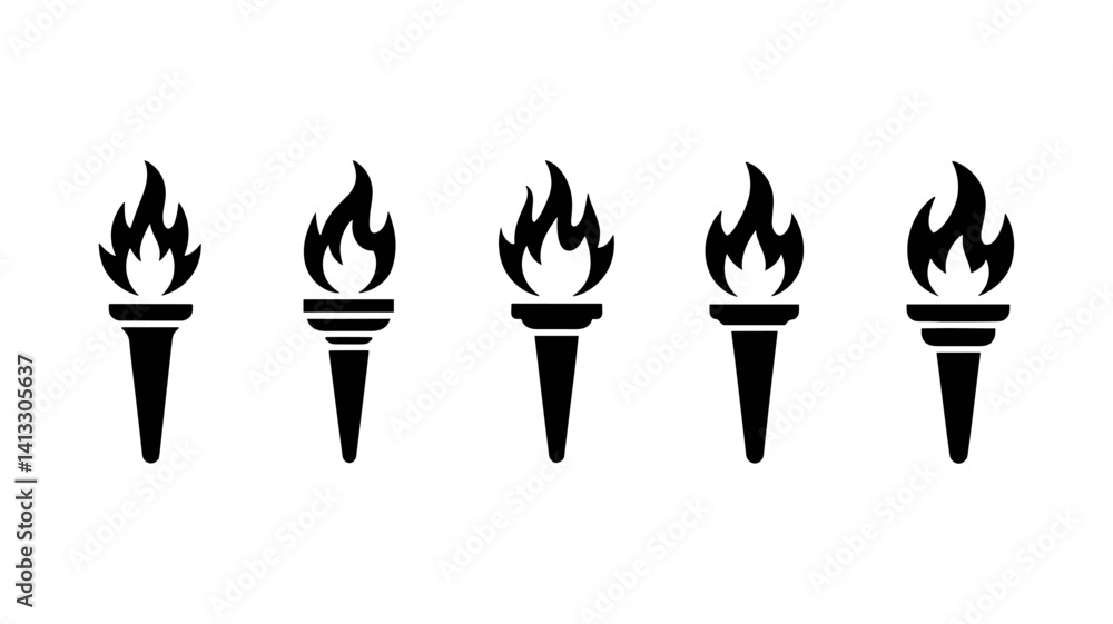 Torch Silhouette: A collection of five torch silhouettes, each one a stylized representation of flame, ready for design concepts or symbolic visual needs. 