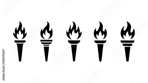 Torch Silhouette: A collection of five torch silhouettes, each one a stylized representation of flame, ready for design concepts or symbolic visual needs. 