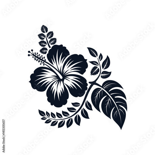 Hawaiian flower silhouette logo vector line art logo design outline
