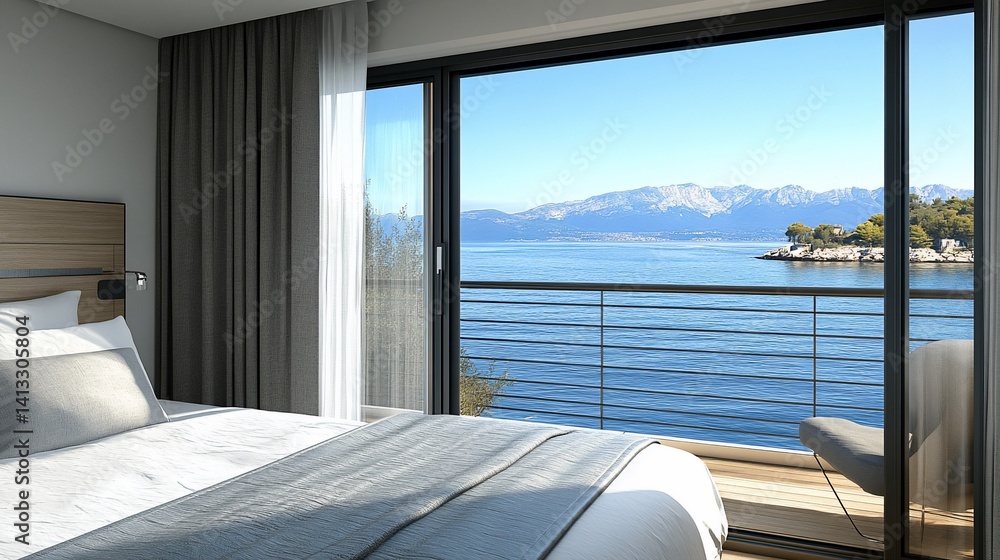 Modern hotel room with sea view Modern hotel room with sea view