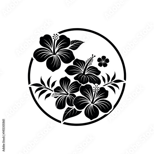 Hawaiian flower silhouette logo vector line art logo design outline