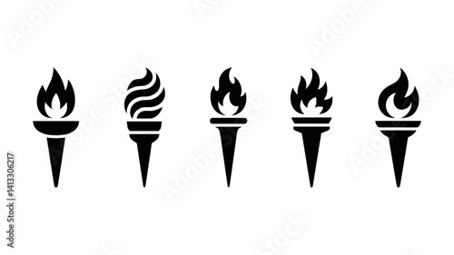 Torch Icons: An array of torch icons, each with a unique flame design, symbolizing illumination, guidance, and the spirit of competition and legacy.