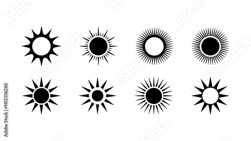 Sunshine Array: A radiant illustration of a collection of sunshine, each unique in its design. Radiating energy and warmth. A symbol of optimism.