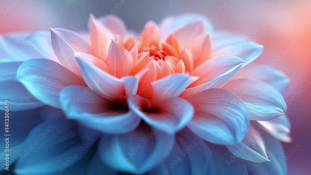 Blue and pink lotus blooming. A close-up of a blooming lotus flower showcasing delicate blue and pink petals under soft, diffused light. Blue and pink lotus blooming. A close-up of a blooming lotus flower showcasing delicate blue and pink petals under soft, diffused light.