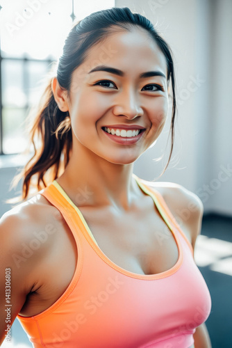 Smiling Fitness Woman in Gym Apparel