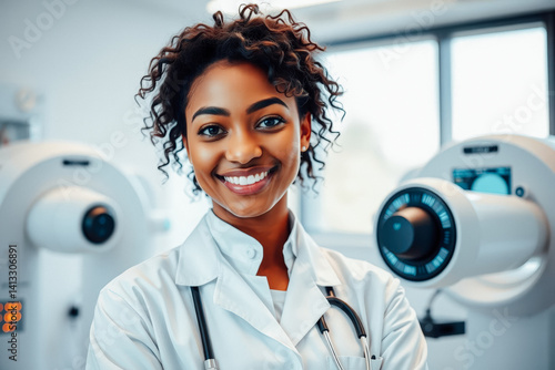 Obraz na płótnie Confident Female Doctor in Modern Medical Facility w salonie