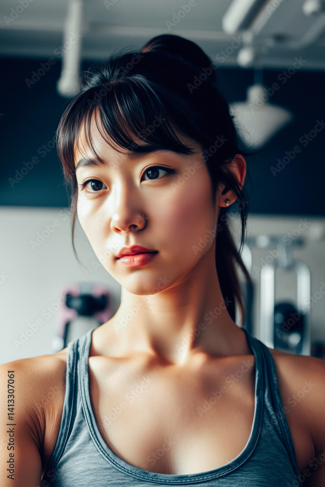 Focused Young Woman in Gym Setting