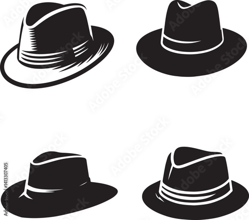 Vector illustration of different styles of fedora hats