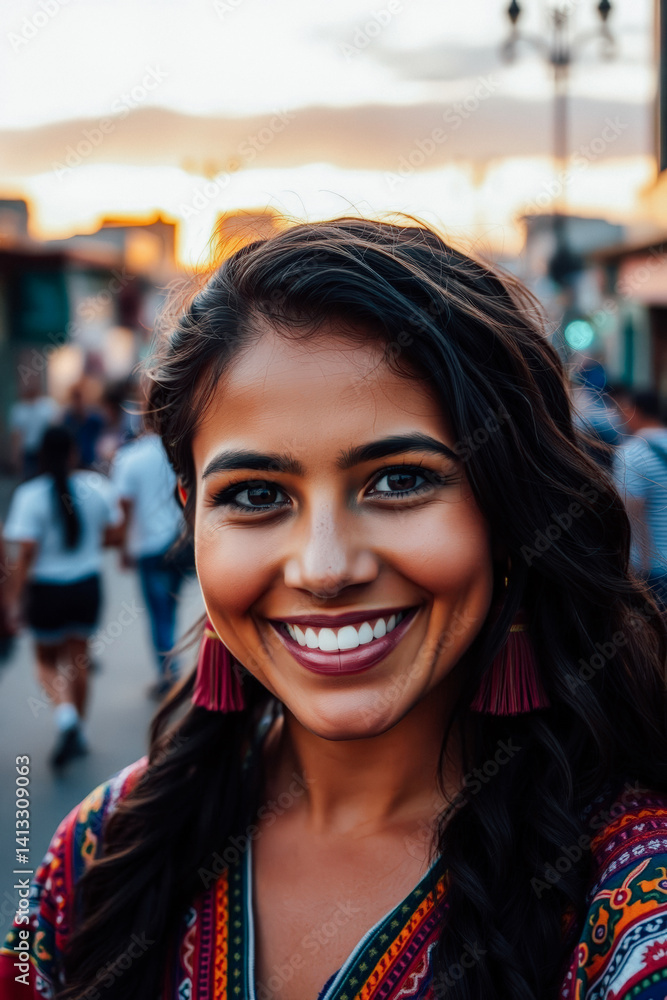 Smiling Woman Wearing Colorful Ethnic Dress