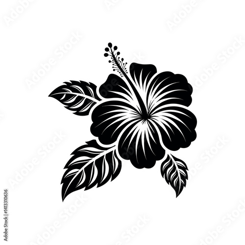 Hawaiian flower silhouette logo vector line art logo design outline