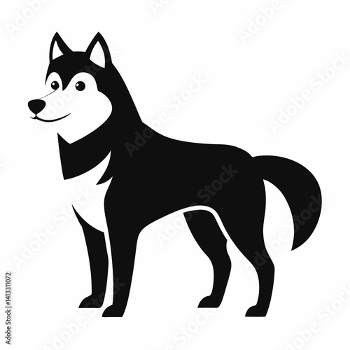 Simple silhouette of a cute black and white husky dog
