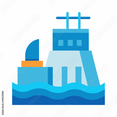 Hydroelectric dam flat vector icon clean energy generation illustration