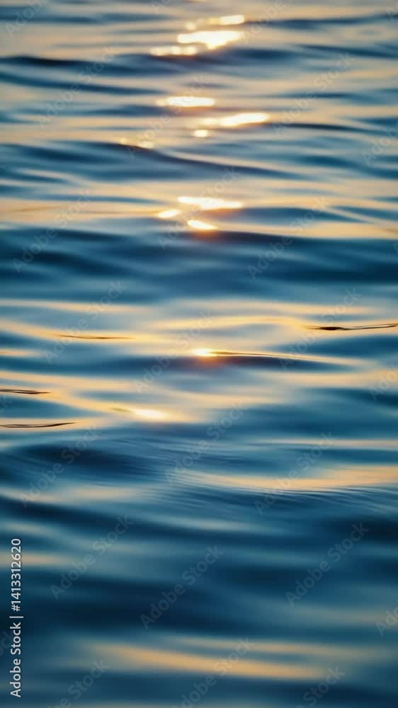 Gentle waves on a calm sea surface, reflecting warm sunlight, creating a serene and tranquil water scene. Gentle waves on a calm sea surface, reflecting warm sunlight, creating a serene and tranquil water scene.