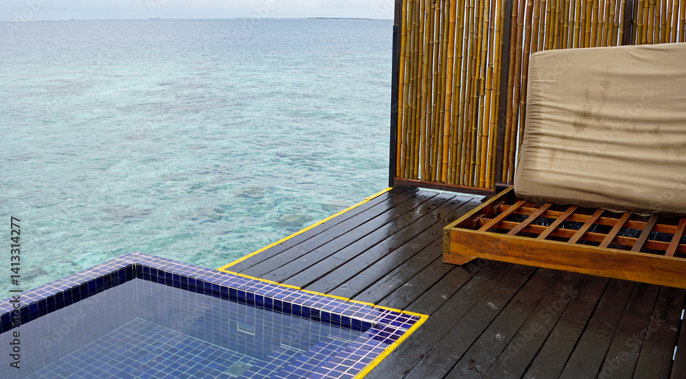 water villa with pool on a exotic maldives island