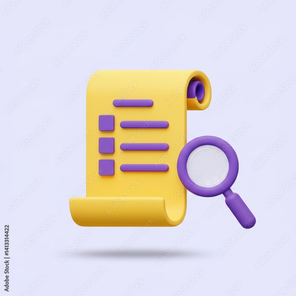 Checklist and magnifier illustration on white background Checklist and magnifier illustration on white background