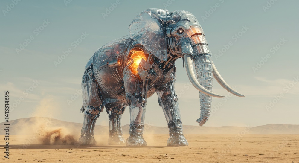 Fototapeta premium Colossal Semi-Transparent Elephant in a Crystalline Desert