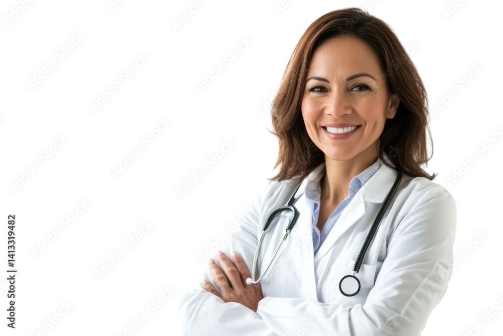 Portrait, doctor and smile of woman with arms crossed in studio isolated on a white background. Healthcare, face and mature female medical professional from Australia with confidence and happiness. Portrait, doctor and smile of woman with arms crossed in studio isolated on a white background. Healthcare, face and mature female medical professional from Australia with confidence and happiness.
