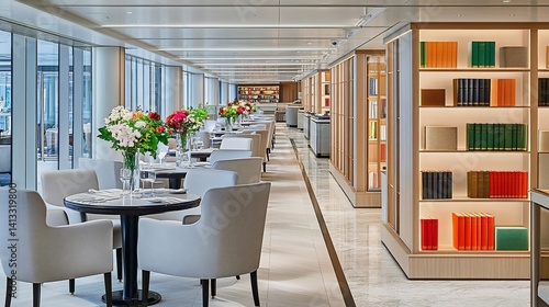Luxurious Dining Area with Bookcases