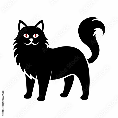 Isolated vector illustration of a sleek black cat with red eyes