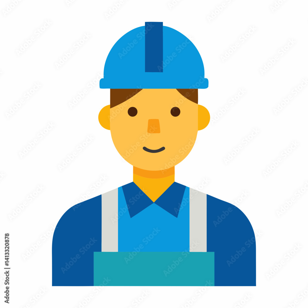 Simple flat vector illustration of a construction worker with hard hat Simple flat vector illustration of a construction worker with hard hat